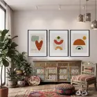Toprak Tonlu Organik Geometri 3lü Siyah Çerçeveli Tablo Seti Poster Tablo Resim Çerçevesi Dekoratif
