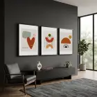 Toprak Tonlu Organik Geometri 3lü Siyah Çerçeveli Tablo Seti Poster Tablo Resim Çerçevesi Dekoratif
