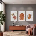 Bohem Yüzler Botanik Soyut 3lü Ahşap Çerçeveli Tablo Seti Bohem Tablo Duvar Tablo Oda Dekorasyonu