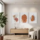 Bohem Yüzler Botanik Soyut 3lü Beyaz Çerçeveli Tablo Seti Bohem Tablo Poster Tablo Resim Çerçevesi