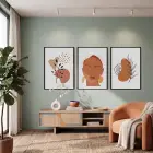 Bohem Yüzler Botanik Soyut 3lü Siyah Çerçeveli Tablo Seti Bohem Tablo Tablo Çerçeve Duvar Dekoru Ev