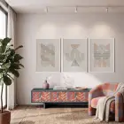 Nötr Tonlarda Kavisli Soyut Set 3lü Beyaz Çerçeveli Tablo Seti Duvar Tablo Oda Dekorasyonu Salon