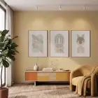 Toprak Tonlu Kavisli Desenler 3lü Ahşap Çerçeveli Tablo Seti Poster Tablo Resim Çerçevesi Dekoratif