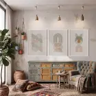 Toprak Tonlu Kavisli Desenler 3lü Beyaz Çerçeveli Tablo Seti Poster Tablo Duvar Tablo Ev