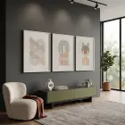 Toprak Tonlu Kavisli Desenler 3lü Beyaz Çerçeveli Tablo Seti Poster Tablo Duvar Tablo Ev