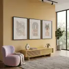Toprak Tonlu Kavisli Desenler 3lü Siyah Çerçeveli Tablo Seti Salon Duvar Tablo Poster Tablo