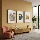 Bohem Soyut Figürlü Botanik 3lü Ahşap Çerçeveli Tablo Seti Bohem Tablo Duvar Tablo Oda Dekorasyonu