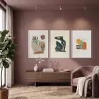 Bohem Soyut Figürlü Botanik 3lü Beyaz Çerçeveli Tablo Seti Bohem Tablo Poster Tablo Duvar Tablo Ev