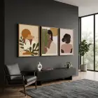 Bohem Kadın Figürleri Üçlüsü 3lü Ahşap Çerçeveli Tablo Seti Bohem Tablo Poster Tablo Duvar Tablo Ev