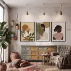 Bohem Kadın Figürleri Üçlüsü 3lü Siyah Çerçeveli Tablo Seti Bohem Tablo Resim Çerçevesi Tablo Salon