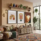 Bohem Toprak Tonları Sanat 3lü Siyah Çerçeveli Tablo Seti Bohem Tablo Poster Tablo Resim Çerçevesi