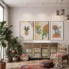 Minimalist Botanik Koleksiyonu 3lü Ahşap Çerçeveli Tablo Seti Bohem Tablo Tablo Çerçeve Salon Duvar
