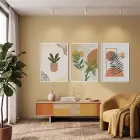 Minimalist Botanik Koleksiyonu 3lü Beyaz Çerçeveli Tablo Seti Bohem Tablo Resim Çerçevesi Tablo
