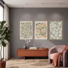 Narenciye Papatya Botanik Üçlü 3lü Ahşap Çerçeveli Tablo Seti Bohem Tablo Duvar Tablo Oda