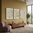 Narenciye Papatya Botanik Üçlü 3lü Beyaz Çerçeveli Tablo Seti Bohem Tablo Resim Çerçevesi Tablo