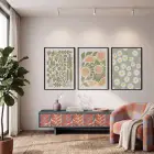 Narenciye Papatya Botanik Üçlü 3lü Siyah Çerçeveli Tablo Seti Bohem Tablo Duvar Tablo Oda