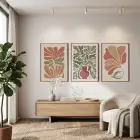 Toprak Tonları Botanik Sanatı 3lü Ahşap Çerçeveli Tablo Seti Bohem Tablo Poster Tablo Duvar Tablo