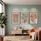 Toprak Tonları Botanik Sanatı 3lü Siyah Çerçeveli Tablo Seti Bohem Tablo Resim Çerçevesi Tablo