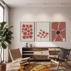 Toprak Tonlu Haşhaş Sanatı 3lü Ahşap Çerçeveli Tablo Seti Poster Tablo Resim Çerçevesi Dekoratif