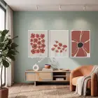 Toprak Tonlu Haşhaş Sanatı 3lü Beyaz Çerçeveli Tablo Seti Salon Duvar Tablo Poster Tablo