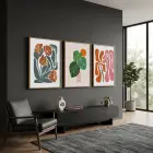 Akışkan Botanik Soyut Sanat 3lü Ahşap Çerçeveli Tablo Seti Bohem Tablo Resim Çerçevesi Tablo Salon