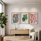 Akışkan Botanik Soyut Sanat 3lü Siyah Çerçeveli Tablo Seti Bohem Tablo Tablo Çerçeve Salon Duvar