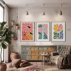 Modern Pastel Çiçek Demeti 3lü Ahşap Çerçeveli Tablo Seti Bohem Tablo Tablo Çerçeve Salon Duvar