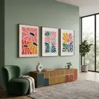 Modern Pastel Çiçek Demeti 3lü Ahşap Çerçeveli Tablo Seti Bohem Tablo Tablo Çerçeve Salon Duvar