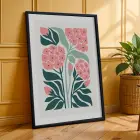 Modern Pastel Çiçek Demeti 3lü Siyah Çerçeveli Tablo Seti Bohem Tablo Duvar Tablo Oda Dekorasyonu