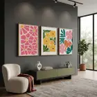 Dinamik Pop Art Çiçekleri 3lü Ahşap Çerçeveli Tablo Seti Bohem Tablo Tablo Çerçeve Duvar Dekoru Ev
