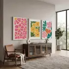Dinamik Pop Art Çiçekleri 3lü Beyaz Çerçeveli Tablo Seti Bohem Tablo Duvar Tablo Oda Dekorasyonu