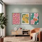 Dinamik Pop Art Çiçekleri 3lü Siyah Çerçeveli Tablo Seti Bohem Tablo Tablo Çerçeve Salon Duvar