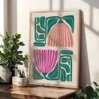 Neşeli Retro Bitki Formları 3lü Ahşap Çerçeveli Tablo Seti Tablo Çerçeve Duvar Dekoru Ev