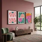 Neşeli Retro Bitki Formları 3lü Siyah Çerçeveli Tablo Seti Tablo Çerçeve Salon Duvar Tablo Dekor