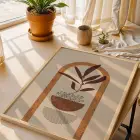 Boho Toprak Tonları Bitkisel Sanat 3lü Ahşap Çerçeveli Tablo Seti Bohem Tablo Poster Tablo Resim