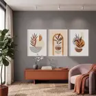 Boho Toprak Tonları Bitkisel Sanat 3lü Beyaz Çerçeveli Tablo Seti Bohem Tablo Tablo Çerçeve Duvar