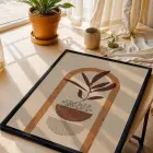 Boho Toprak Tonları Bitkisel Sanat 3lü Siyah Çerçeveli Tablo Seti Bohem Tablo Salon Duvar Tablo