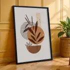 Boho Toprak Tonları Bitkisel Sanat 3lü Siyah Çerçeveli Tablo Seti Bohem Tablo Salon Duvar Tablo