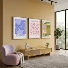 Retro Çiçek Pazarı Koleksiyonu 3lü Ahşap Çerçeveli Tablo Seti Bohem Tablo Poster Tablo Resim
