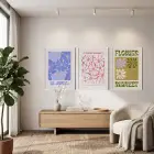 Retro Çiçek Pazarı Koleksiyonu 3lü Beyaz Çerçeveli Tablo Seti Bohem Tablo Salon Duvar Tablo Poster
