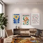 Modern Botanik Poster Üçlüsü 3lü Beyaz Çerçeveli Tablo Seti Bohem Tablo Tablo Çerçeve Duvar Dekoru