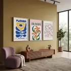 Modern Botanik Poster Üçlüsü 3lü Beyaz Çerçeveli Tablo Seti Bohem Tablo Tablo Çerçeve Duvar Dekoru
