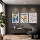 Modern Botanik Poster Üçlüsü 3lü Siyah Çerçeveli Tablo Seti Bohem Tablo Duvar Tablo Oda Dekorasyonu