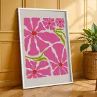 Canlı Pembe Floral Kompozisyon 3lü Beyaz Çerçeveli Tablo Seti Bohem Tablo Duvar Tablo Oda