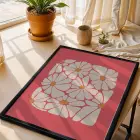 Canlı Pembe Floral Kompozisyon 3lü Siyah Çerçeveli Tablo Seti Bohem Tablo Poster Tablo Resim