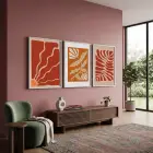 Terracotta Botanik Soyut Üçlü 3lü Beyaz Çerçeveli Tablo Seti Bohem Tablo Resim Çerçevesi Tablo