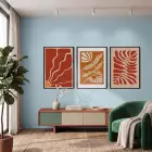 Terracotta Botanik Soyut Üçlü 3lü Siyah Çerçeveli Tablo Seti Bohem Tablo Poster Tablo Duvar Tablo