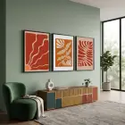 Terracotta Botanik Soyut Üçlü 3lü Siyah Çerçeveli Tablo Seti Bohem Tablo Poster Tablo Duvar Tablo