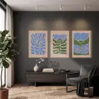 Mavi Yeşil Organik Desenler 3lü Ahşap Çerçeveli Tablo Seti Duvar Tablo Oda Dekorasyonu Dekoratif