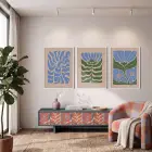 Mavi Yeşil Organik Desenler 3lü Beyaz Çerçeveli Tablo Seti Duvar Tablo Oda Dekorasyonu Salon